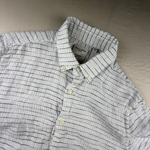 Murano Baird McNutt 100% Linen Shirt Slim Fit Mens Medium White Blue Windowpane